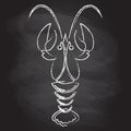 Crawfish or lobster outline silhouette isolated on chalkboard. Hand drawn style. Vector icon or sign. Royalty Free Stock Photo